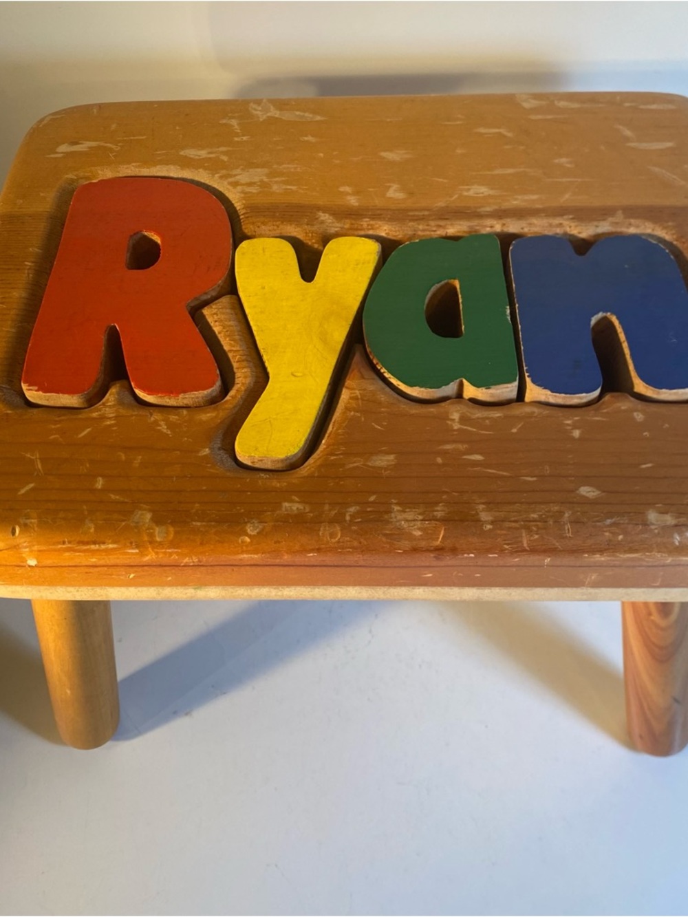 Personalized Wooden Multicolor Ryan Puzzle Handcrafted Stool Removable Letters
